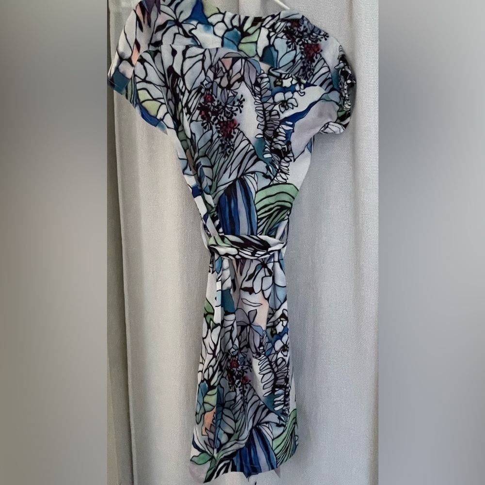 Robert Graham Caitlin shift dress; self tie belt; split neck; floral pattern - Picture 2 of 6